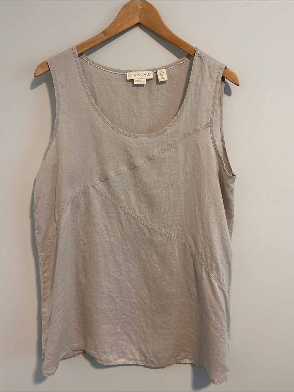 Cynthia Rowley 100% Linen Tank Top, Size Medium, Soft Taupe, natural tan